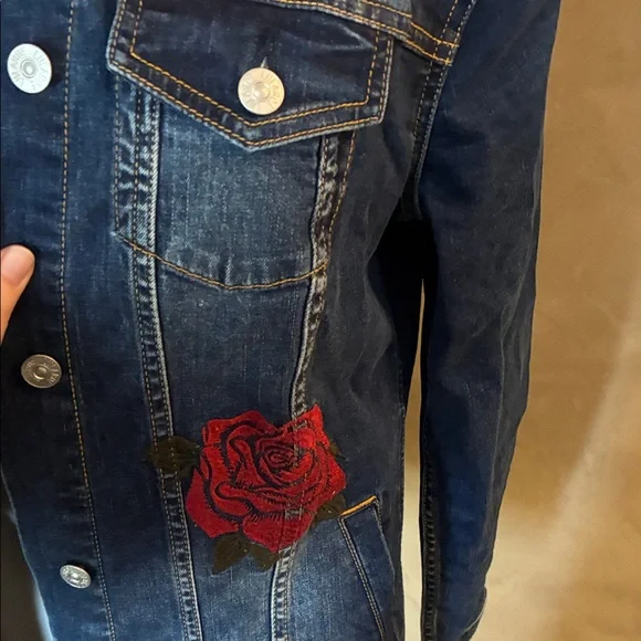 LuLaRoe Blue Stretchy Embroidered Jean Jacket Small - Picture 3 of 8